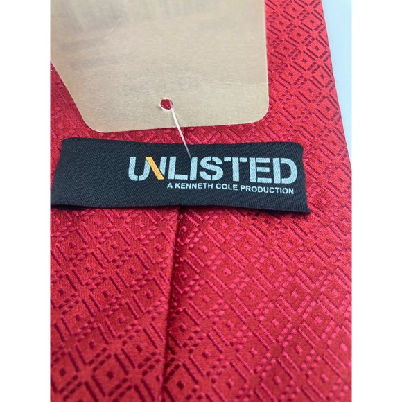 NWT UNLISTED Kenneth‎ Cole Production Red Diamond Pattern Silk Neck Tie - Picture 2 of 6